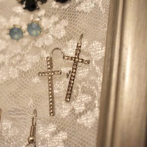 Silver dangle cross earrings